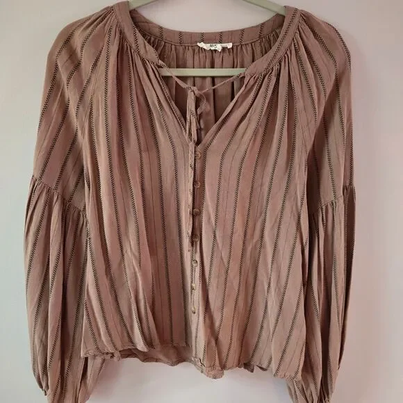 Mine Mauve Striped Blouse with Button Accents - Picture 1 of 4